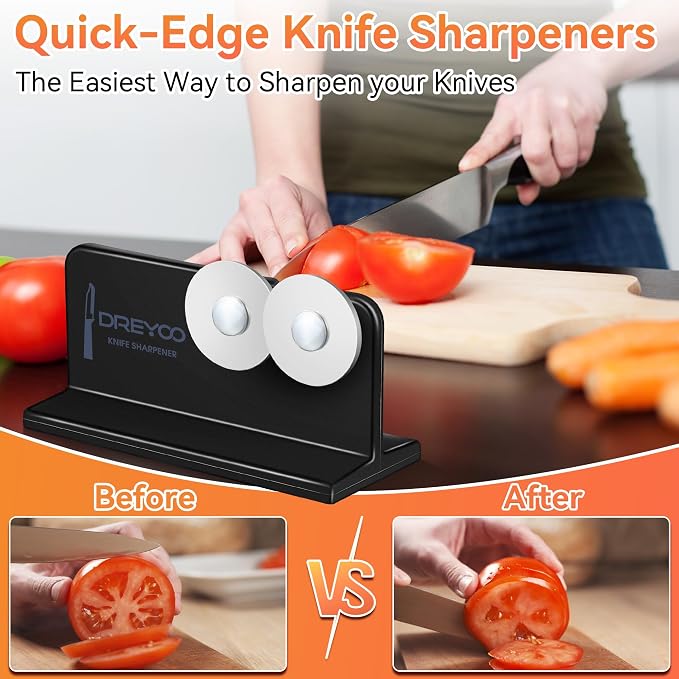 Dreyoo Cutlery Pointed Edge Knife Sharpener, Double Sided Stainless Steel - Image 6