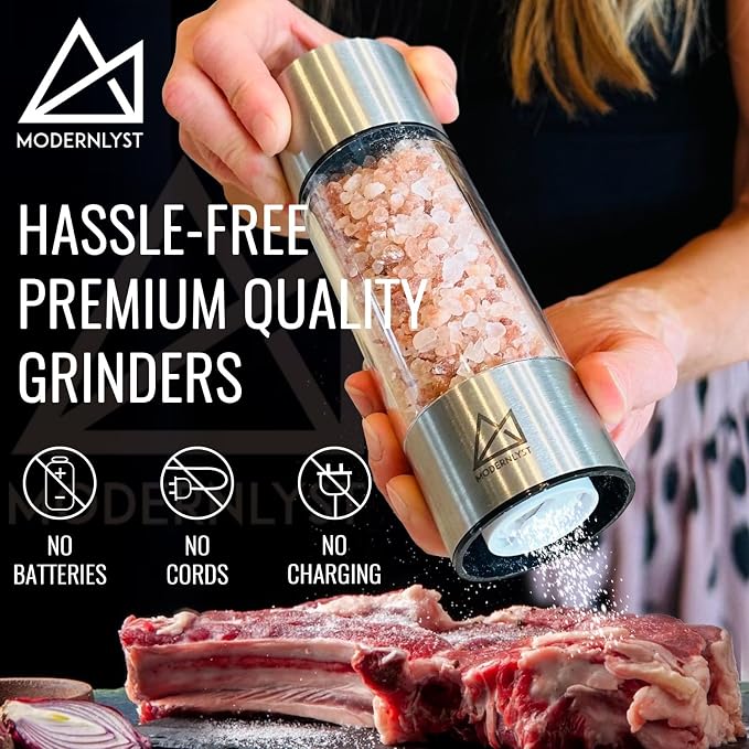 Salt and Pepper Grinder Set Manual 2 Pack | Large Round Salt and Pepper Shakers - Image 2