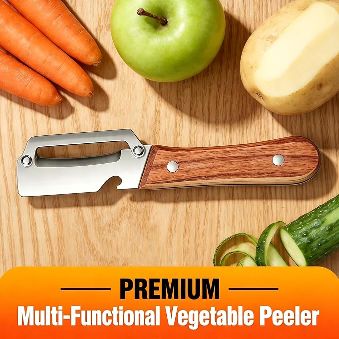 Multi-Functional Vegetable Peeler, Zero Snag Wooden Handle Stainless Steel - Image 3