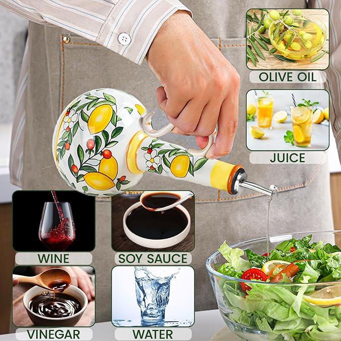 Ceramic Olive Oil Dispenser Bottle – 18.3 oz Oil Cruet - Image 3