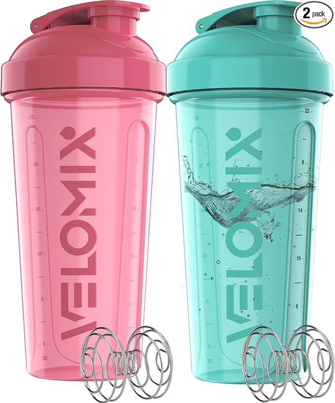 VELOMIX -2 Pack- 28 oz Protein Shaker Bottles by VELOMIX