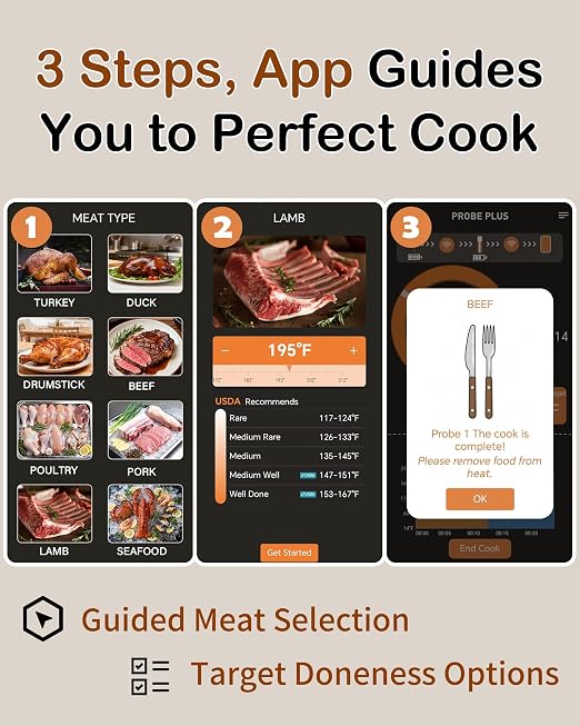 ±0.5°F Accuracy Shows Real-Time Temp Wireless Meat Thermometer: Smart 900ft - Image 5
