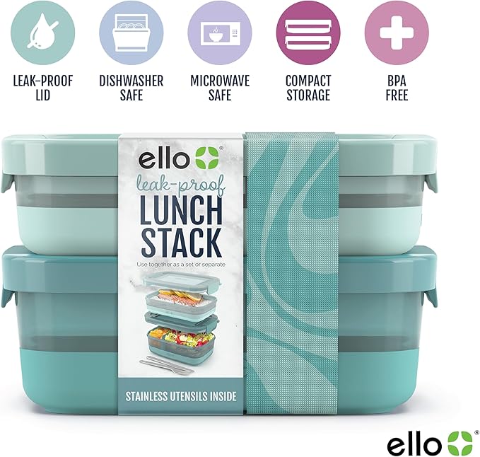 Ello 2-Pack Lunch Stack Plastic Food Storage Container Bento Box - Image 3