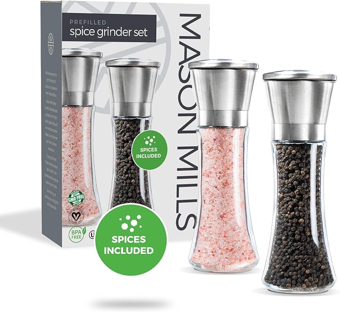 Prefilled Stainless Steel Salt and Pepper Grinder Two Piece Set - Image 7