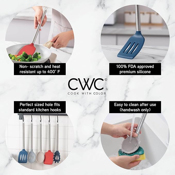 COOK WITH COLOR Silicone Cooking Utensils, Kitchen Utensil Set, Cooking Utensils - Image 3