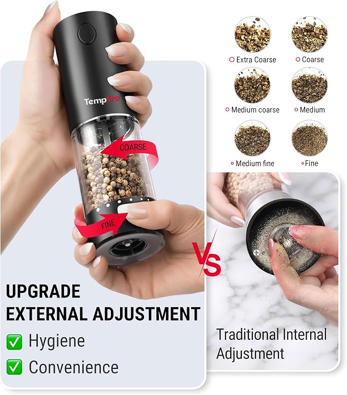 TempPro Electric Salt and Pepper Grinder Set Rechargeable, 110ml Automatic - Image 4