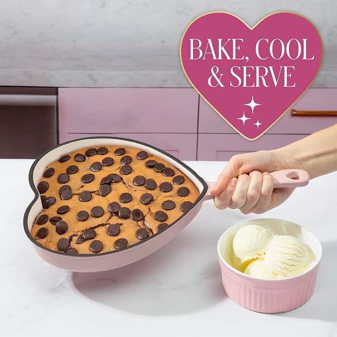 Paris Hilton Enameled Cast Iron Heart Skillet Pan, Superior Heat Retention - Image 5