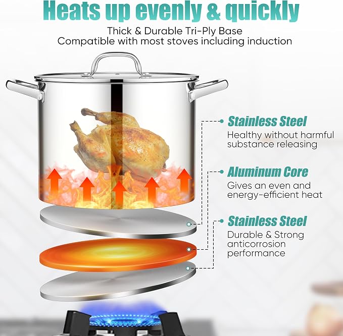 E-far 14 Quart Stainless Steel Stock Pot, Heavy Duty Induction Stockpot - Image 3