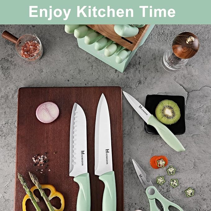 Green Knife Set, High Carbon German Stainless Steel Knife Block Set, Hand wash - Image 5