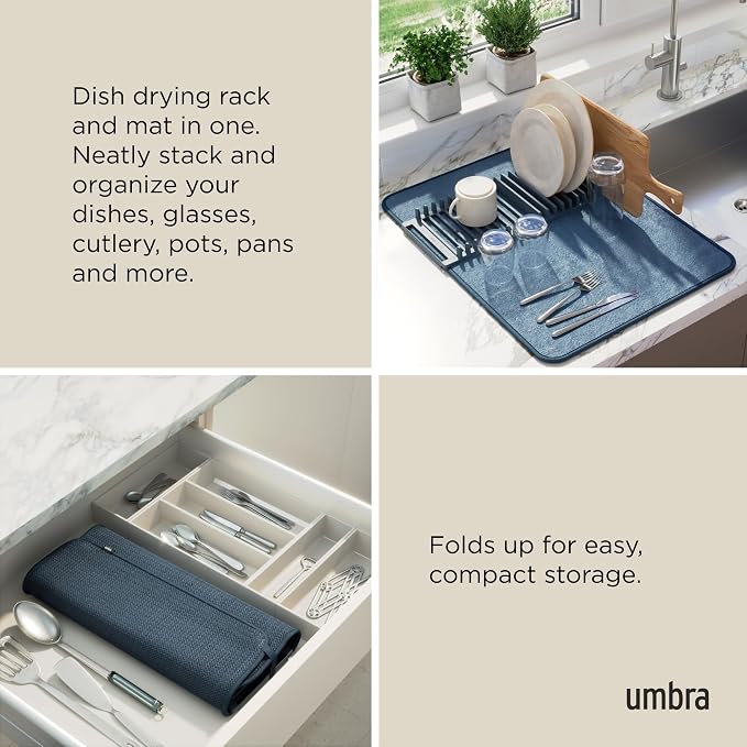 Umbra Udry Dish Rack and Microfiber Drying Mat – Space-Saving Design Folds Up - Image 4