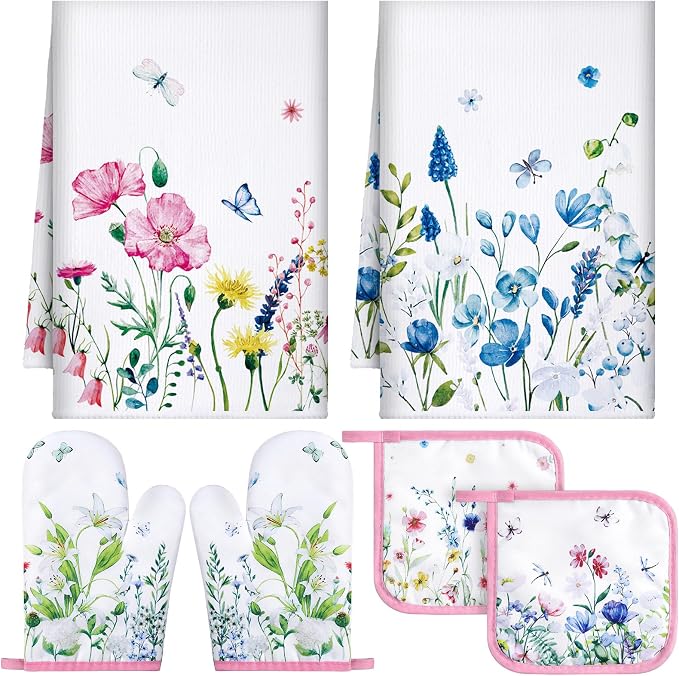 Leinuosen 6 Wild Flower Kitchen Towels Kitchen Decor and Accessories Set Floral by Leinuosen