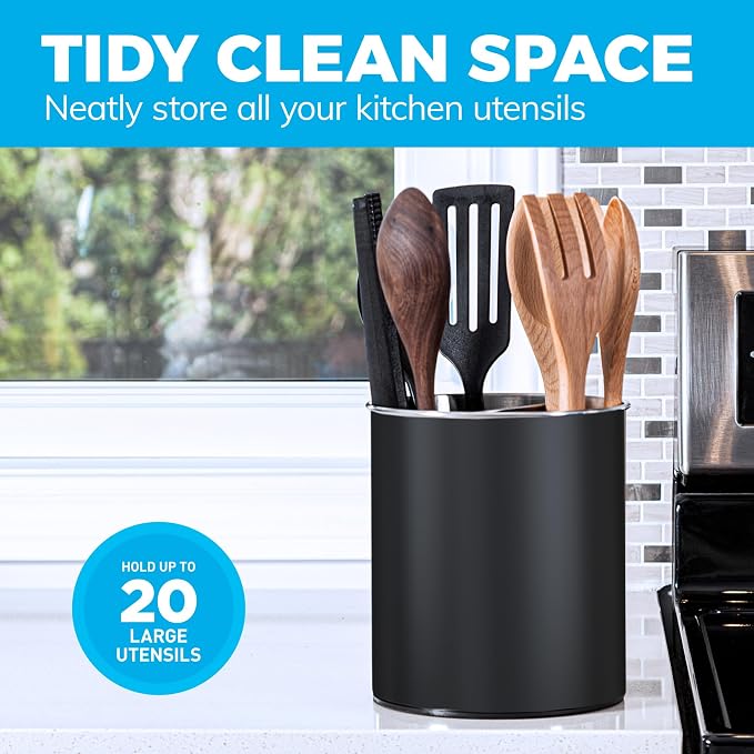 Cooler Kitchen Black Rotating Extra Large Stainless Steel Utensil Holder Caddy - Image 5