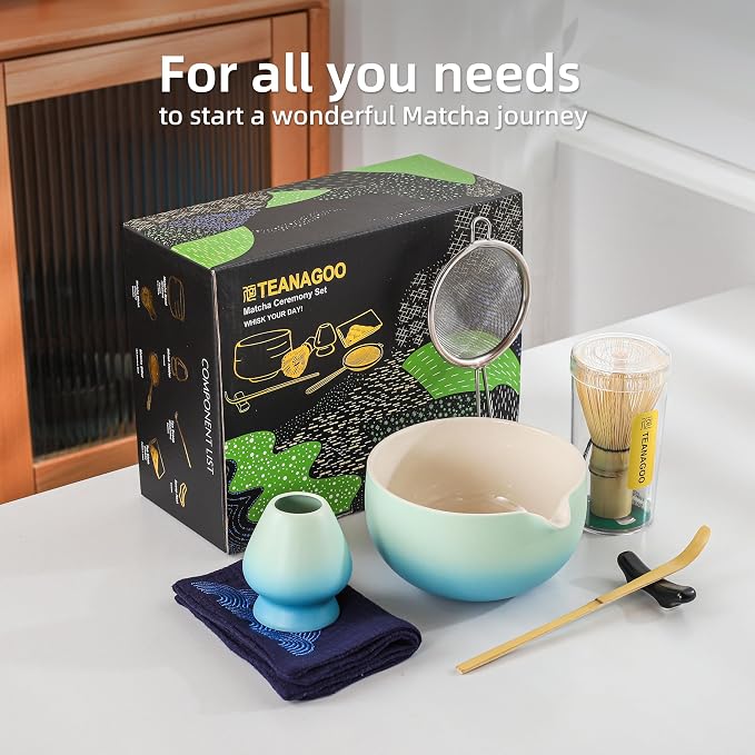 TEANAGOO Matcha Whisk Set Blue, Ceremony Matcha Set, Matcha Kit Grident Blue - Image 3