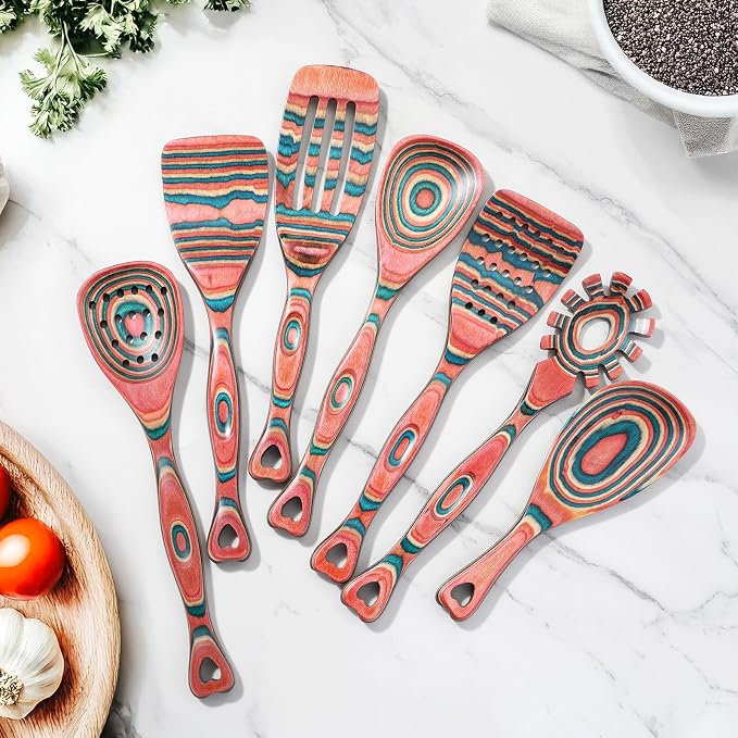 Gudamaye Pakkawood 7-Piece Wooden Cooking Utensils, Wooden Spoons - Image 6
