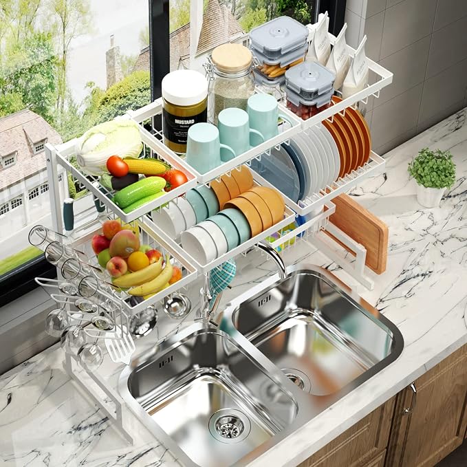 PUSDON Over Sink Dish Drying Rack Stainless Steel, Adjustable Large Dish Drainer - Image 3