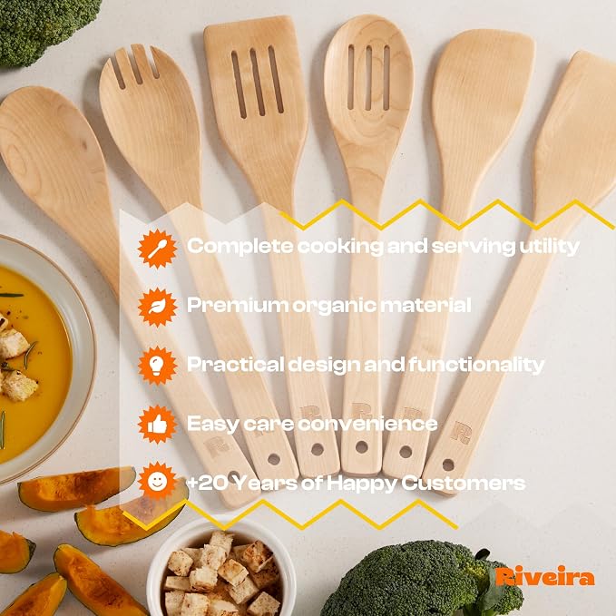 Riveira Maple Wooden Spoons for Cooking Set of 6 – Natural Maple Wooden Cooking - Image 7