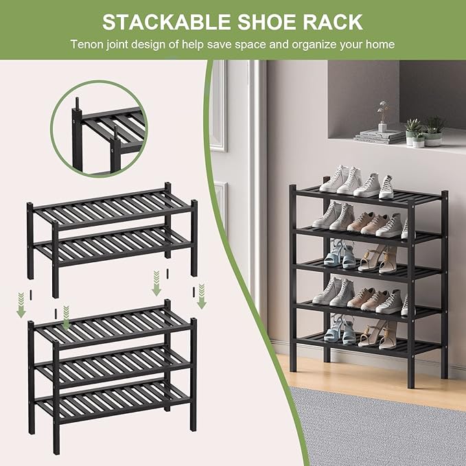 ROMGUAR CRAFT 2 Tier Bamboo Shoe Rack - Image 5