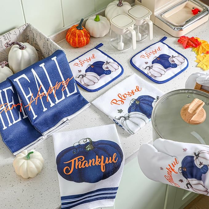 Fanfanwin 10 Pcs Thanksgiving Pumpkin Kitchen Decor Set Kitchen Towels Pot - Image 7