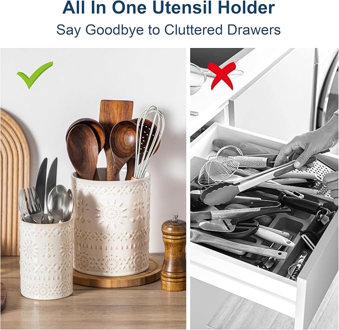LOVECASA Utensil Holder, 7.2"+5.4" Ceramic Utensil Holder - Image 3
