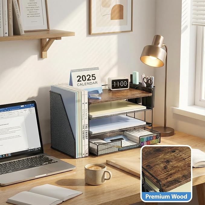 OPNICE Wood Desk Organizers and Accessories, 4-Tier Desktop File Organizer - Image 3