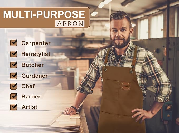 RUVANTI Work Aprons for Men, Oil & Water Repellent, PolyCotton Cross Back - Image 9