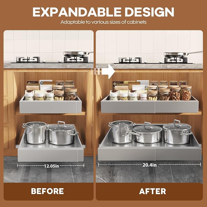 Seinloes 4Pack Expandable Pull Out Cabinet Organizer 21" Deep - Image 3