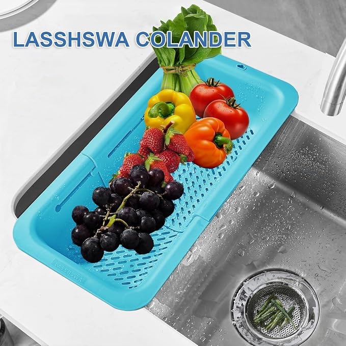LASSHSWA Collapsible Colander for Kitchen, Over the Sink Strainer Basket for - Image 2