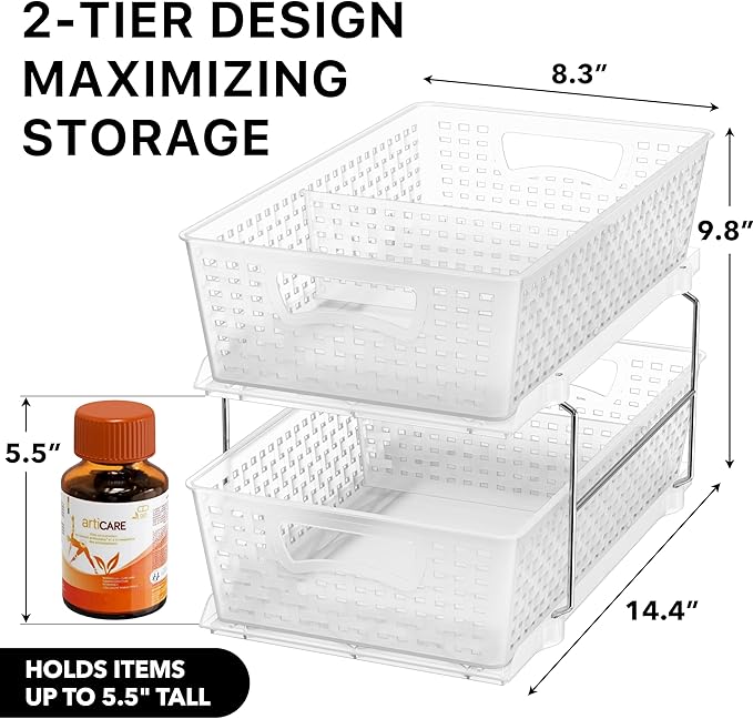 Simple Houseware 2 Tier Bathroom Organizer Tray Pull-Out Sliding - Image 2