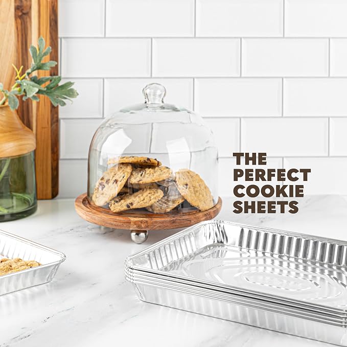PLASTICPRO Aluminum Pans 5 Pack Disposable Cookie Sheets 9'' x 13'' Baking Pans - Image 4