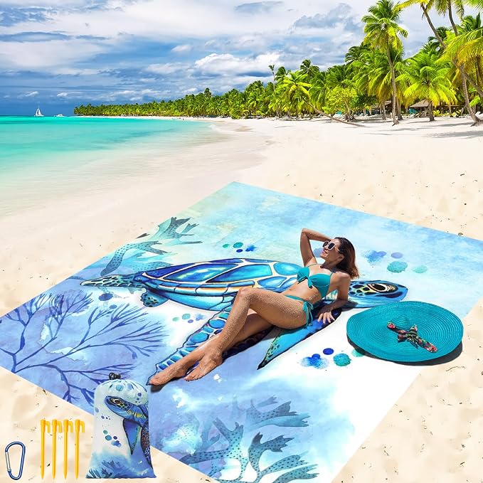 WIWIGO Beach Blanket Waterproof Sandproof Beach Mat 79" X 83"/10'x9'for 2-8 by WIWIGO