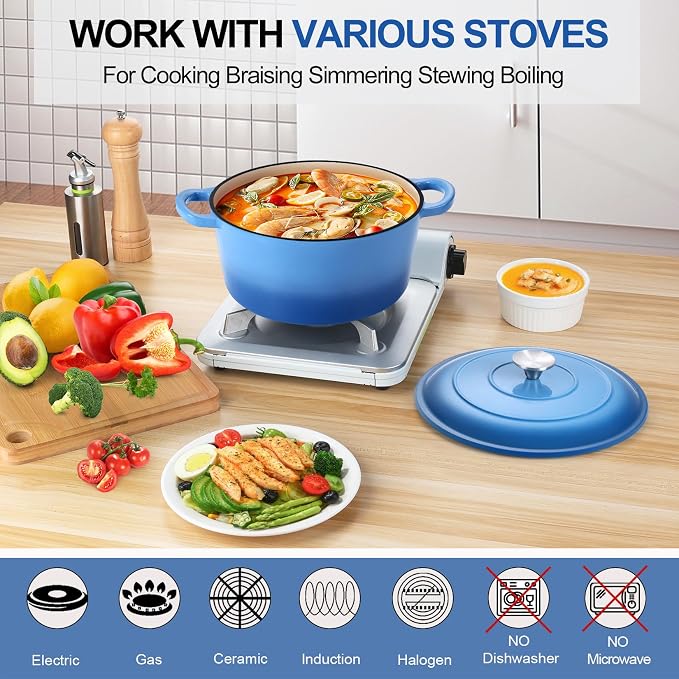 P&P CHEF 5QT Enameled Dutch Oven, Cast Iron Dutch Oven Pot - Image 4