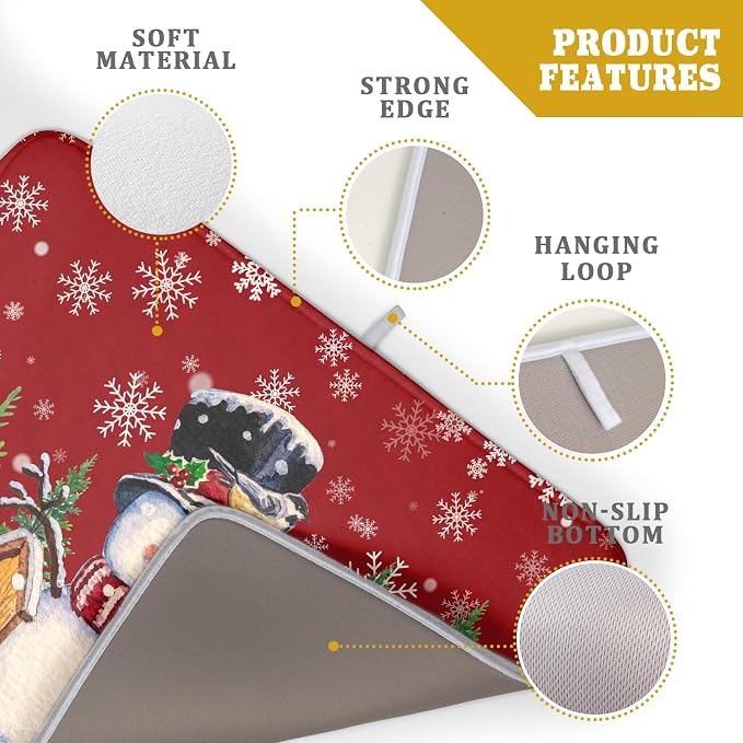 Winter Snowman Dish Drying Mat Red Bird Microfiber Dish Pad 18x24 Inch - Image 4