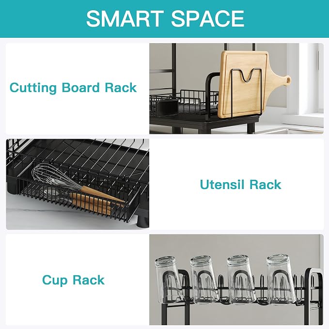 romision 2 Tier Compact Stainless Steel Dish Drainers Drying Rack - Image 6