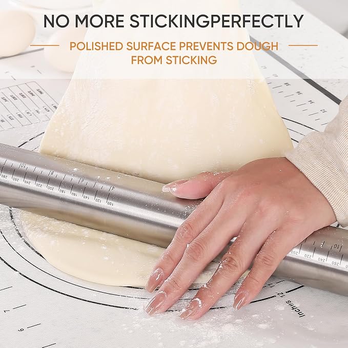 Rolling Pin nonstick and Silicone Baking Pastry Mat combo kit, Adjustable - Image 7
