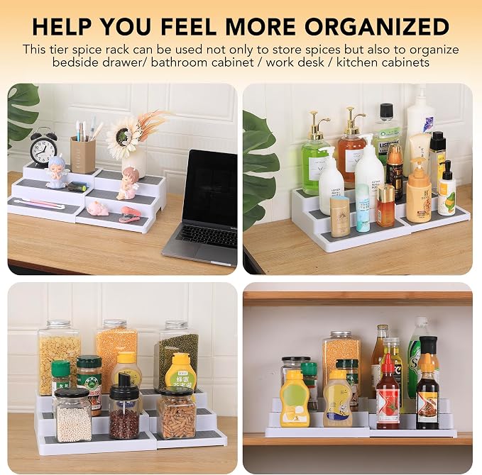 CiWiVOKi 3-Tier Expandable Spice Rack, Plastic Spice Rack Organizer - Image 7