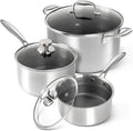 MICHELANGELO 6 Pcs Tri-ply Stainless Steel Pot Set, 2QT & 3QT & 8QT Pot by Michelangelo