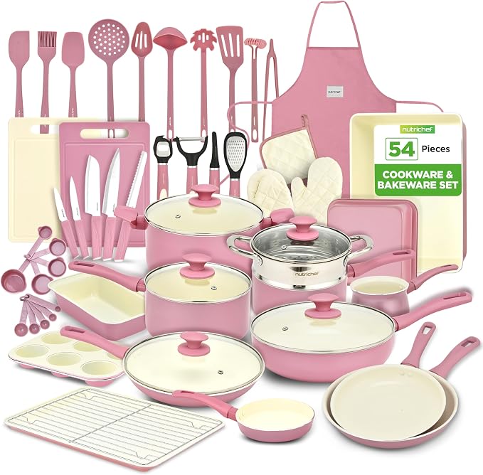 NutriChef 54-Piece Kitchen Cookware Set – Complete Non-Stick Ceramic Pots and by NutriChef%E2%84%A2Kitchen