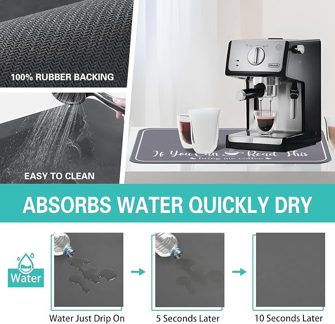 Coffee Bar Mat for Countertops 18inx24in, Absorbent Hide Stain Anti-Slip Cafe - Image 4