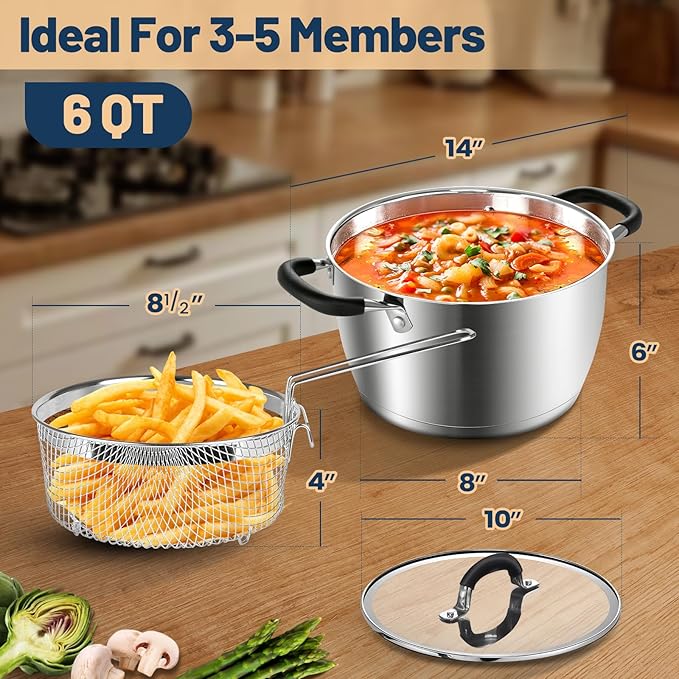 AOSION 6 Quart Stainless Steel Stock Pot - Image 2
