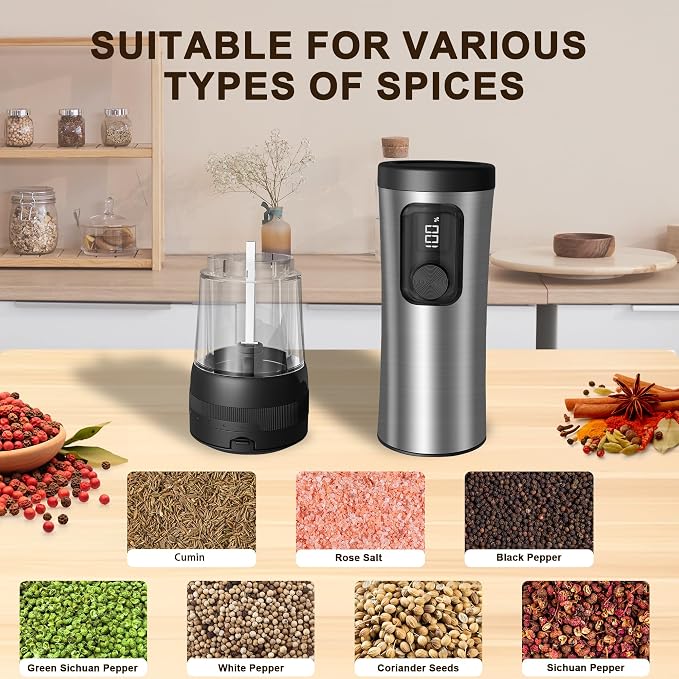 Electric Salt and Pepper Grinder Set, 2-Speed Setting, Stainless Steel - Image 7