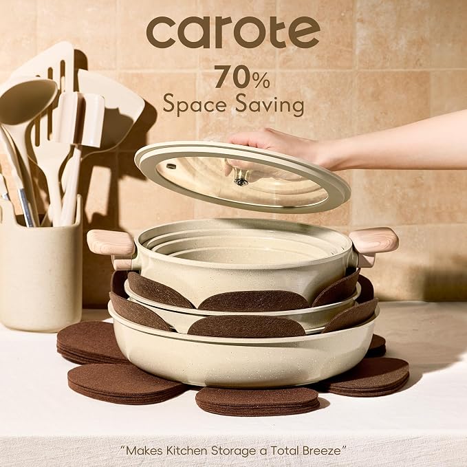 CAROTE 25PCS Ceramic Cookware Set, Pots and Pans set Non Stick, RV Kitchen - Image 5