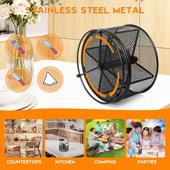 2 Pack 360° Rotating Metal Utensil Caddy - Image 2