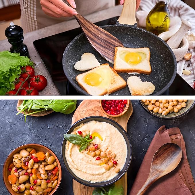 Wooden Spoons for Cooking 10 Pieces Set, Kitchen Utensils Spatula, Wooden - Image 4