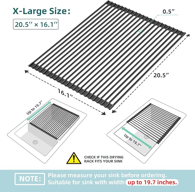 Ohuhu Sink Drying Rack, 20.5" W x 16.1" L Over Sink Roll-Up Dish Drainer - Image 9