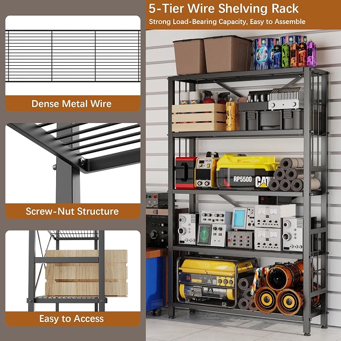 GIOTORENT 5-Wire Heavy-Duty Shelf, Standing Storage Shelves, Metal Shelving - Image 3