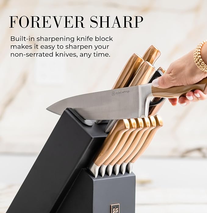 Black and Gold Knife Set for Kitchen - Image 2