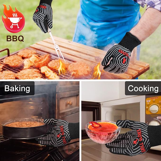 QUWIN BBQ Gloves, Oven Gloves, 1472℉ Extreme Heat Resistant, Grilling Gloves - Image 2