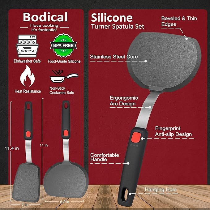 Silicone Pancake Spatula Turner Set of 2, 600°F Heat Resistant Cooking Spatulas - Image 2