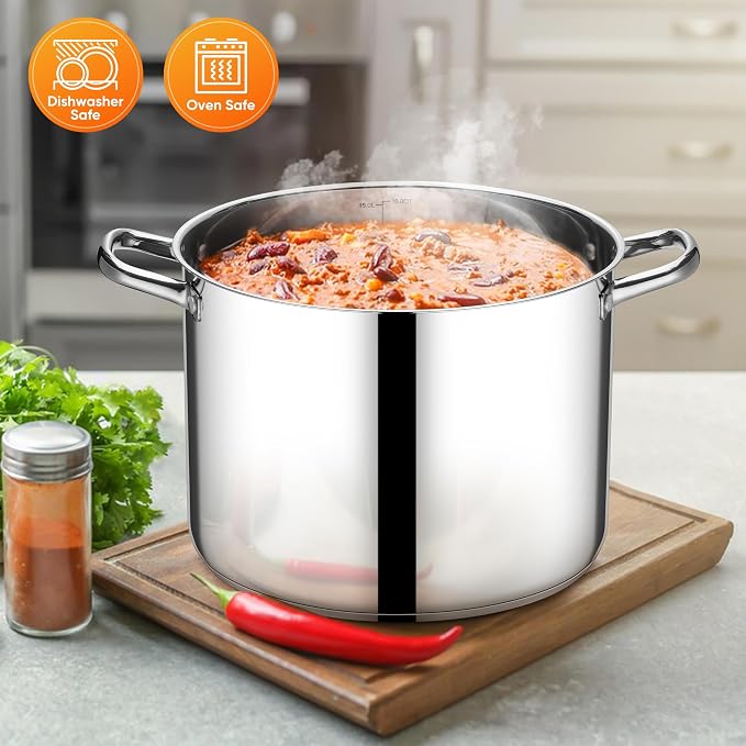 E-far 16 Quart Stainless Steel Stock Pot, Large Heavy Duty Induction Stockpot - Image 6