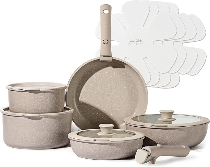 CAROTE 15pcs Pots and Pans Set, Nonstick Cookware Set Detachable Handle by CAROTE